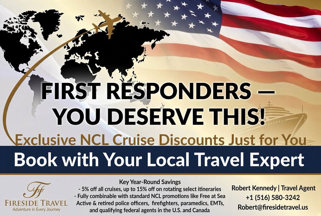 Fireside Travel graphic for Norwegian Cruise Line first-responder discounts